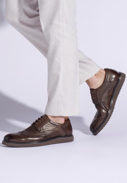 Men's leather brogues with modern sole, brown, 94-M-510-N-42, Photo 15