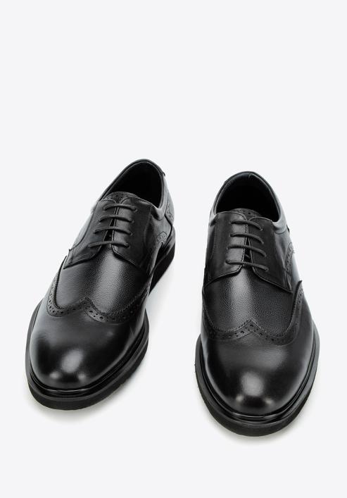 Men's leather brogues with modern sole, black, 94-M-510-N-43, Photo 2