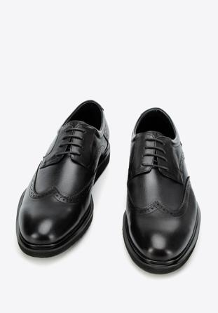 Men's leather brogues with modern sole, black, 94-M-510-1-41, Photo 1