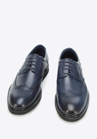 Men's leather brogues with modern sole, navy blue, 94-M-510-N-44, Photo 1