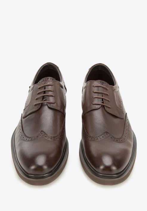 Men's leather brogues with modern sole, brown, 94-M-510-N-43, Photo 3