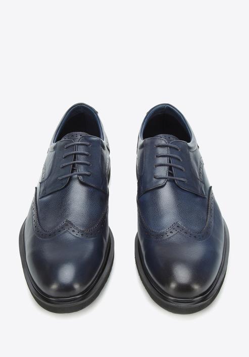 Men's leather brogues with modern sole, navy blue, 94-M-510-N-41, Photo 3