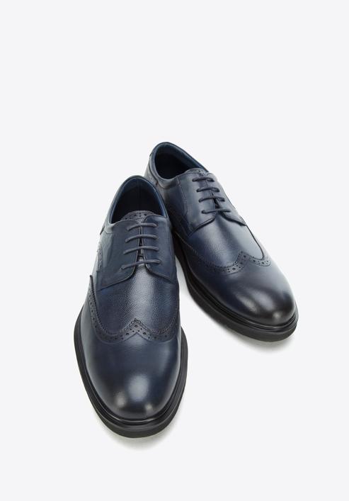 Men's leather brogues with modern sole, navy blue, 94-M-510-1-41, Photo 7