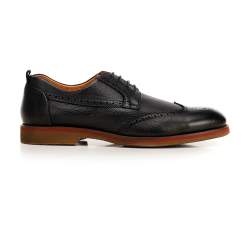 Men's leather brogues with red stripe, black, 92-M-920-1-41, Photo 1