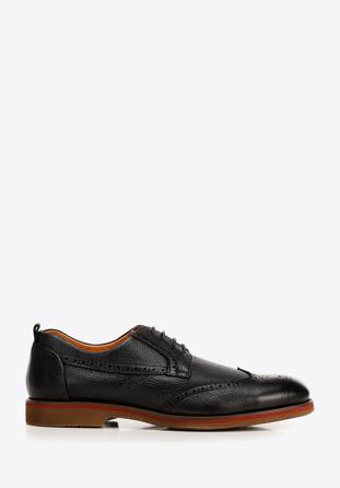 Men's leather brogues with red stripe, black, 92-M-920-1-39, Photo 1