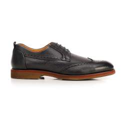 Men's leather brogues with red stripe, navy blue, 92-M-920-7-39, Photo 1