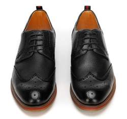 Men's leather brogues with red stripe, black, 92-M-920-1-41, Photo 1