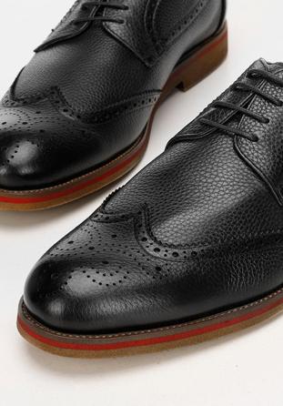 Men's leather brogues with red stripe, black, 92-M-920-1-39, Photo 1