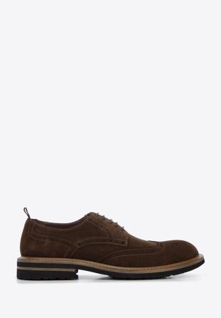 Men's suede brogue shoes, dark brown, 96-M-703-4-42, Photo 1