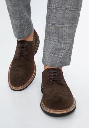 Men's suede brogue shoes, dark brown, 96-M-703-4-39, Photo 1