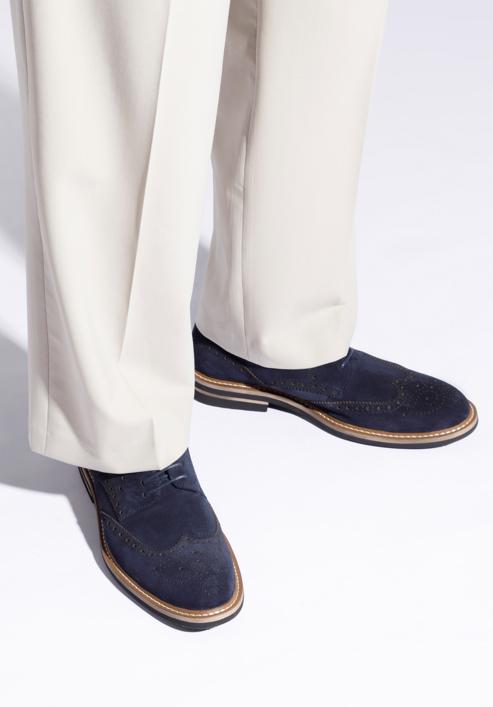 Men's suede brogue shoes, navy blue, 96-M-703-N-44, Photo 15