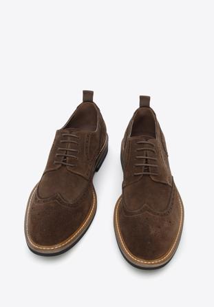 Men's suede brogue shoes, dark brown, 96-M-703-4-44, Photo 1