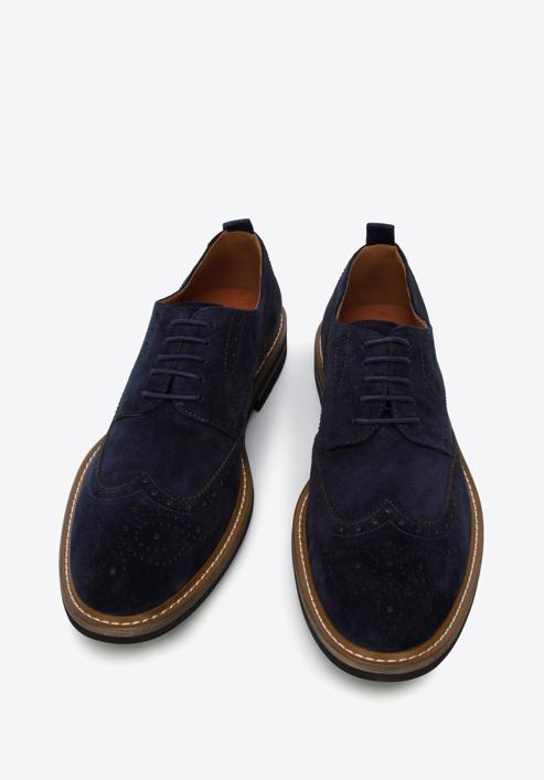 Men's suede brogue shoes, navy blue, 96-M-703-4-43, Photo 3