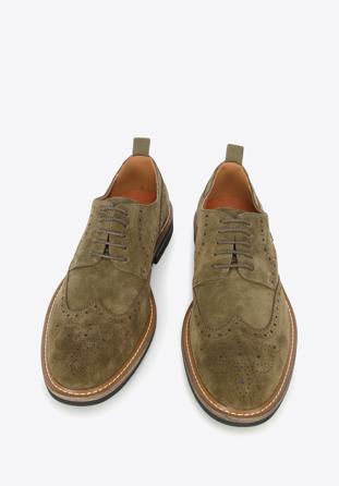 Men's suede brogue shoes, green, 96-M-703-Z-45, Photo 1