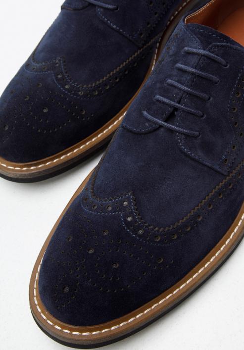Men's suede brogue shoes, navy blue, 96-M-703-4-41, Photo 7