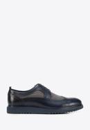 Men's leather and textile brogue shoes, navy blue, 94-M-506-1-41, Photo 1