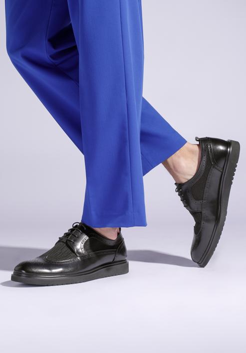 Men's leather and textile brogue shoes, black, 94-M-506-1-40, Photo 15