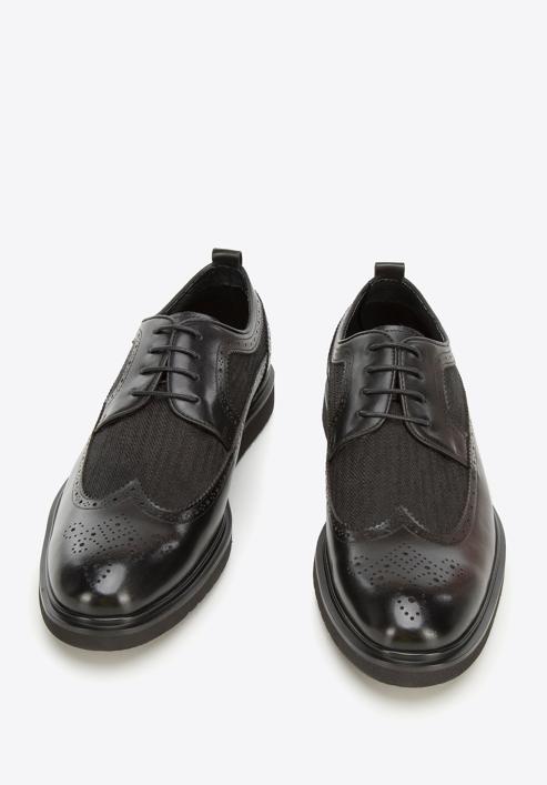 Men's leather and textile brogue shoes, black, 94-M-506-1-40, Photo 2