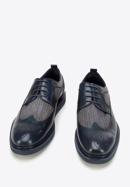 Men's leather and textile brogue shoes, navy blue, 94-M-506-1-41, Photo 2
