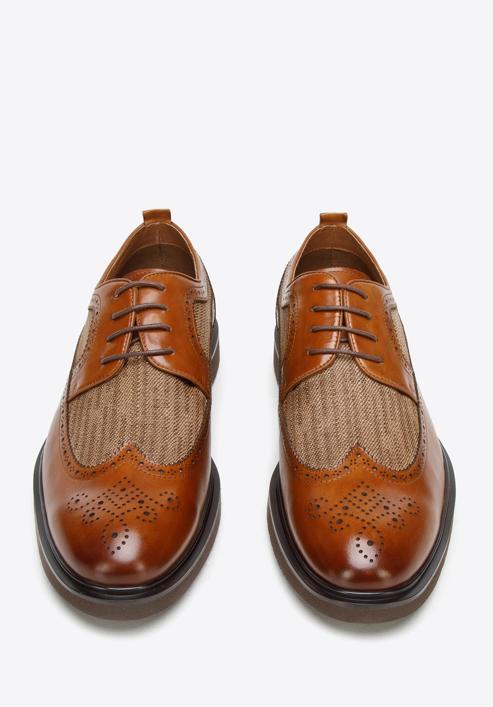 Men's leather and textile brogue shoes, brown, 94-M-506-1-40, Photo 3