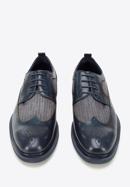 Men's leather and textile brogue shoes, navy blue, 94-M-506-1-41, Photo 3