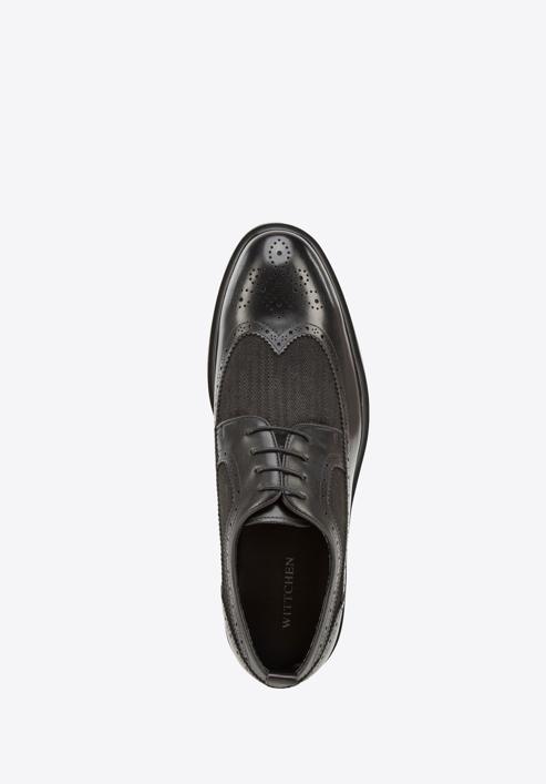 Men's leather and textile brogue shoes, black, 94-M-506-N-41, Photo 4