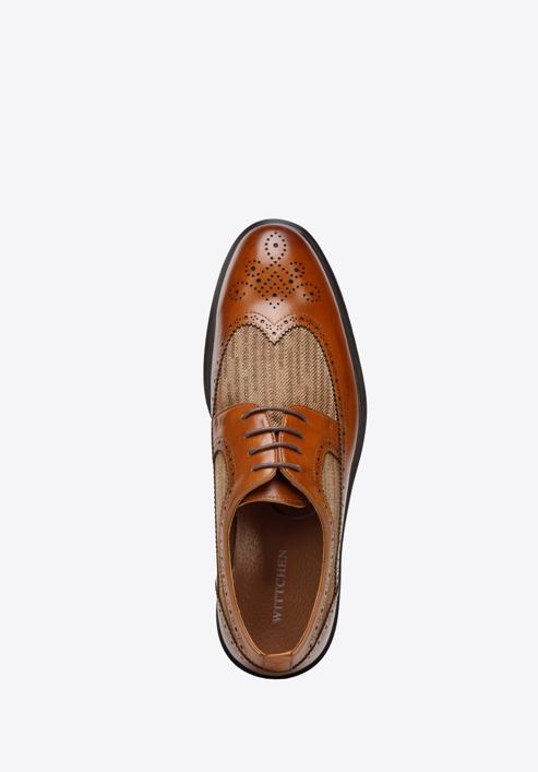 Men's leather and textile brogue shoes, brown, 94-M-506-N-42, Photo 4