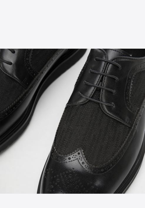 Men's leather and textile brogue shoes, black, 94-M-506-N-41, Photo 7