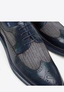 Men's leather and textile brogue shoes, navy blue, 94-M-506-1-41, Photo 7