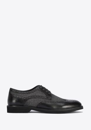 Men's leather brogue and fabric shoes, black, 95-M-501-1-42, Photo 1