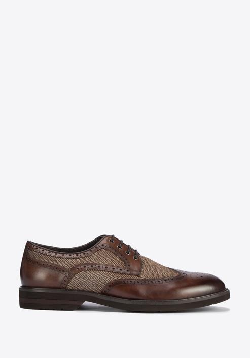 Men's leather brogue and fabric shoes, brown, 95-M-501-1-41, Photo 1