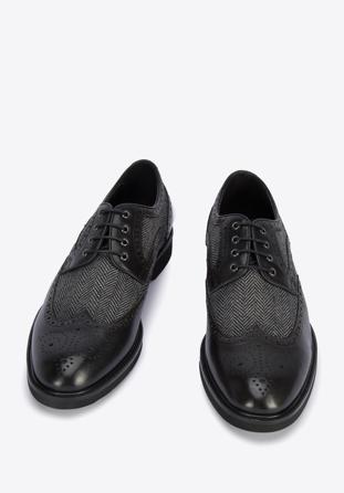 Men's leather brogue and fabric shoes, black, 95-M-501-1-44, Photo 1