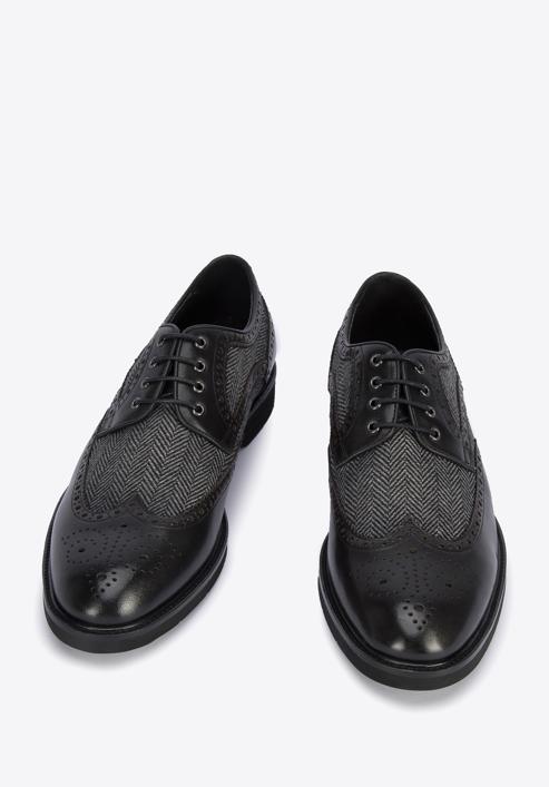 Men's leather brogue and fabric shoes, black, 95-M-501-4-42, Photo 2