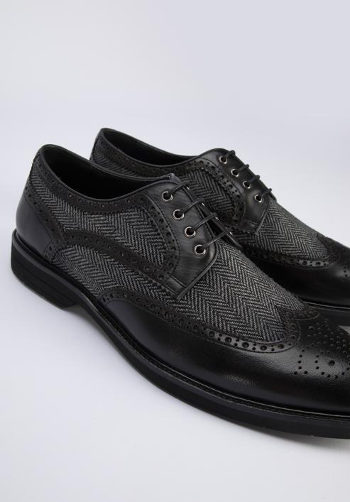 Men's leather brogue and fabric shoes, black, 95-M-501-1-40, Photo 7