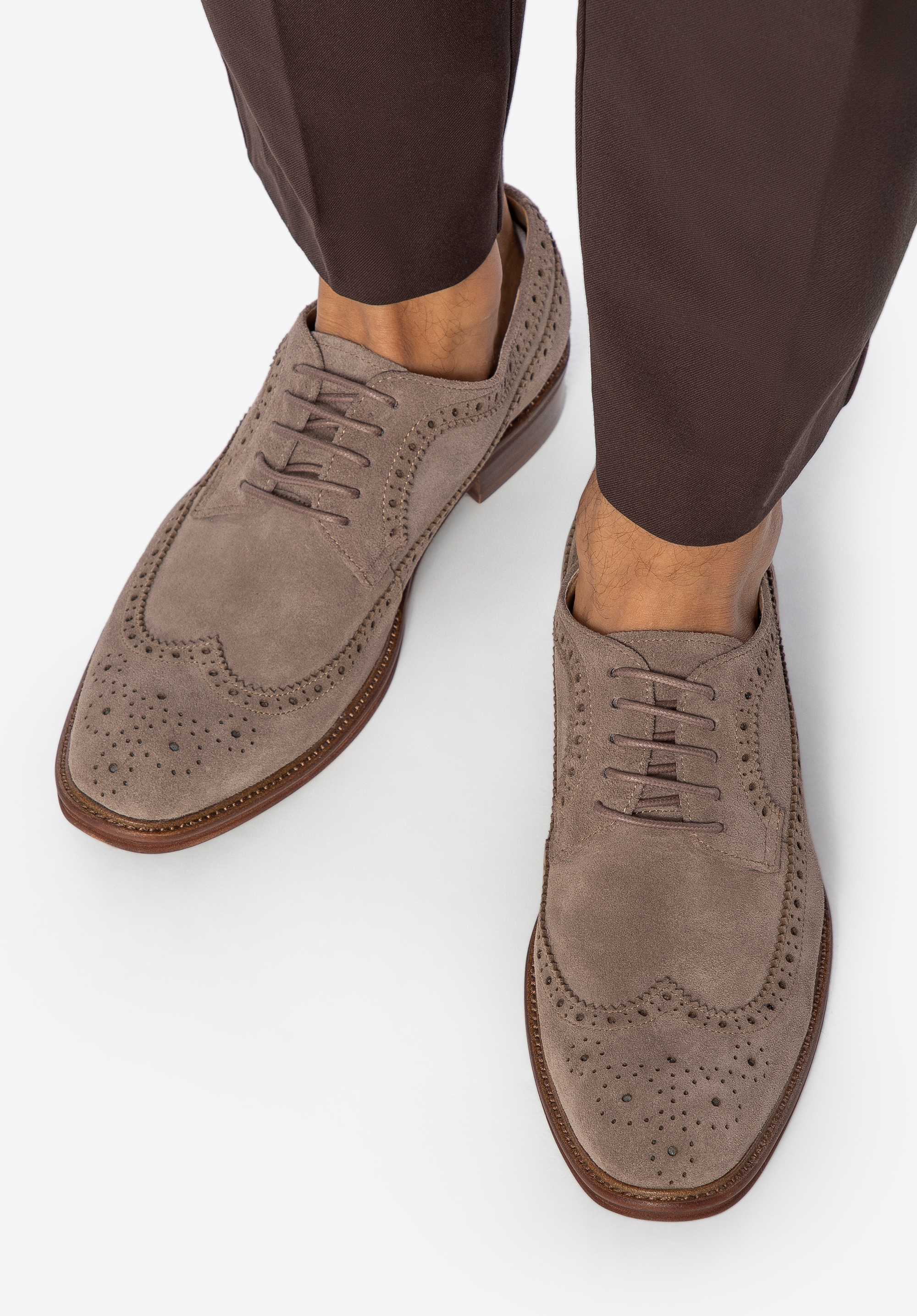 Men’s perforated suede derby shoes, dark beige, 100-M-703-8-44, Photo 1