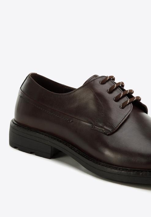 Męskie buty derby skórzane na grubej podeszwie, brązowy, 96-M-500-1-40, Zdjęcie 7