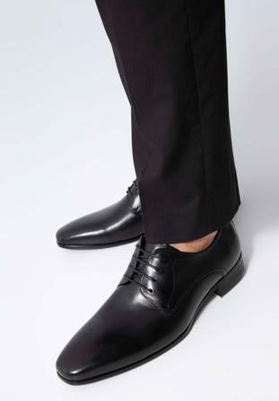 Męskie buty derby skórzane proste czarne
