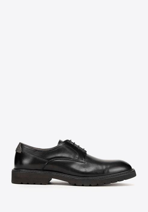 Men's leather Derby shoes with a contrasting detail, black, 98-M-715-4-42, Photo 1