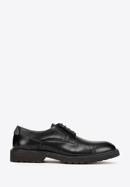 Men's leather Derby shoes with a contrasting detail, black, 98-M-715-5-43, Photo 1