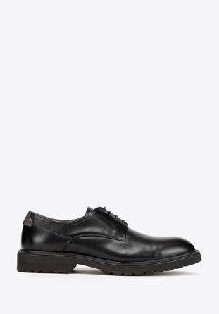 Men's leather Derby shoes with a contrasting detail, black, 98-M-715-1-40, Photo 1