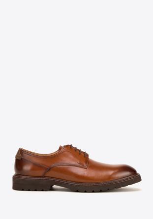 Men's leather Derby shoes with a contrasting detail, brown, 98-M-715-4-41, Photo 1