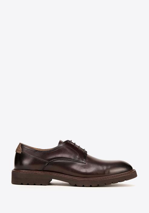 Męskie buty derby skórzane z kontrastową wstawką, ciemny brąz, 98-M-715-4-42, Zdjęcie 1