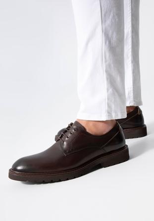 Men's leather Derby shoes with a contrasting detail, dark brown, 98-M-715-5-42, Photo 1