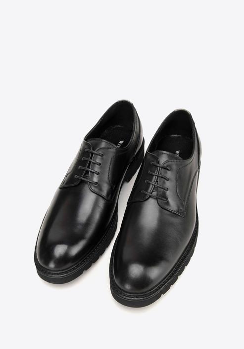 Men's leather Derby shoes with a contrasting detail, black, 98-M-715-5-45, Photo 2