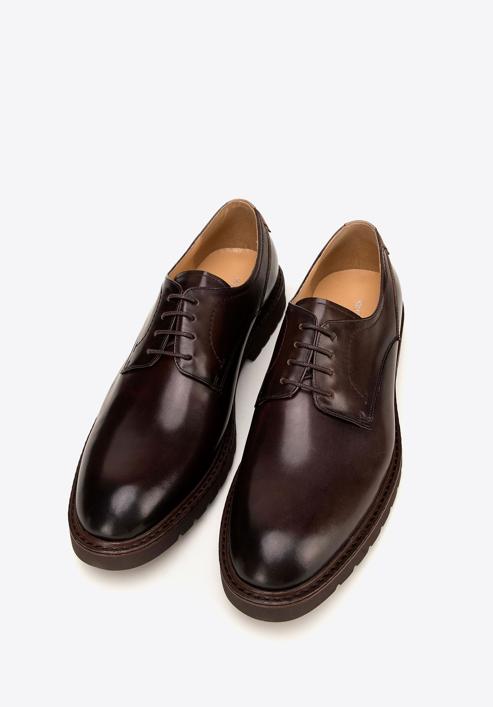 Męskie buty derby skórzane z kontrastową wstawką, ciemny brąz, 98-M-715-4-45, Zdjęcie 2