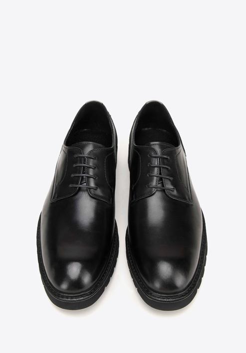 Męskie buty derby skórzane z kontrastową wstawką, czarny, 98-M-715-4-41, Zdjęcie 3
