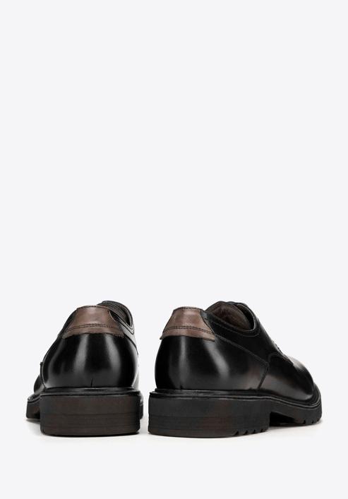 Męskie buty derby skórzane z kontrastową wstawką, czarny, 98-M-715-1-45, Zdjęcie 4