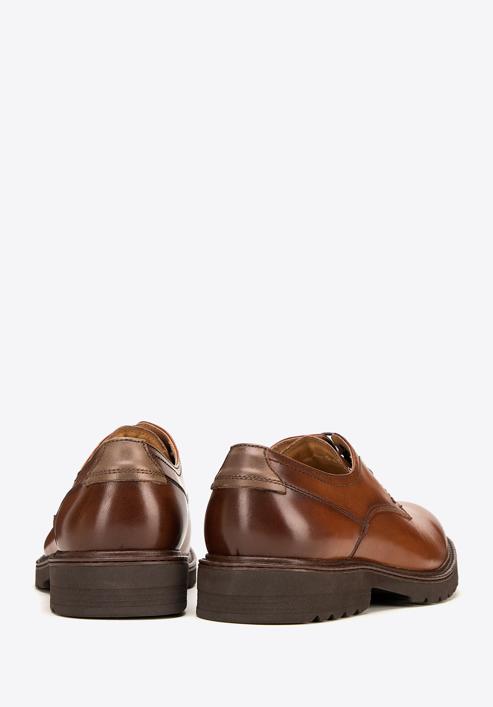 Męskie buty derby skórzane z kontrastową wstawką, brązowy, 98-M-715-4-42, Zdjęcie 4