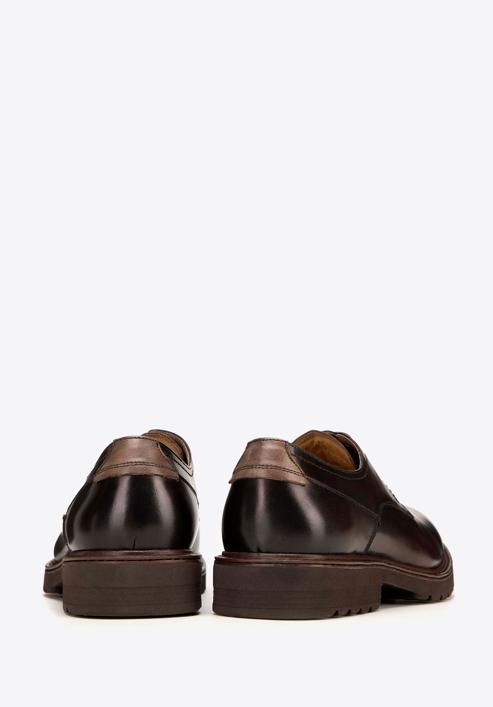 Męskie buty derby skórzane z kontrastową wstawką, ciemny brąz, 98-M-715-4-45, Zdjęcie 4