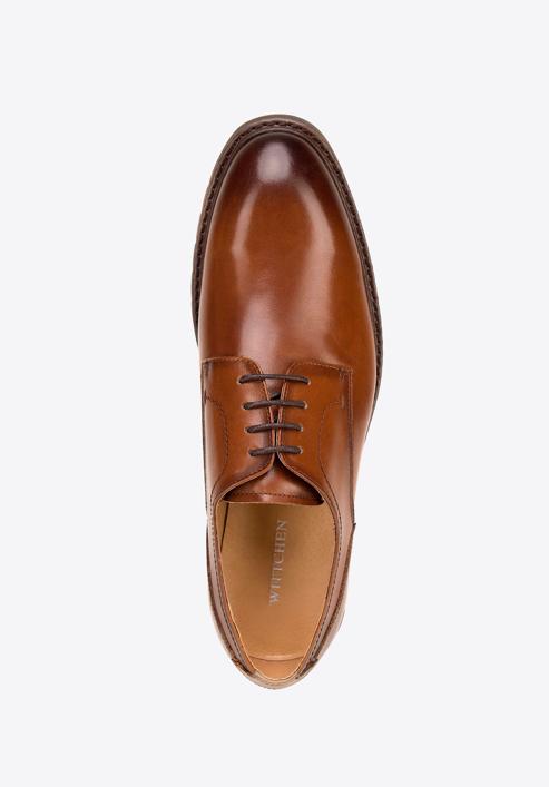 Męskie buty derby skórzane z kontrastową wstawką, brązowy, 98-M-715-1-44, Zdjęcie 5